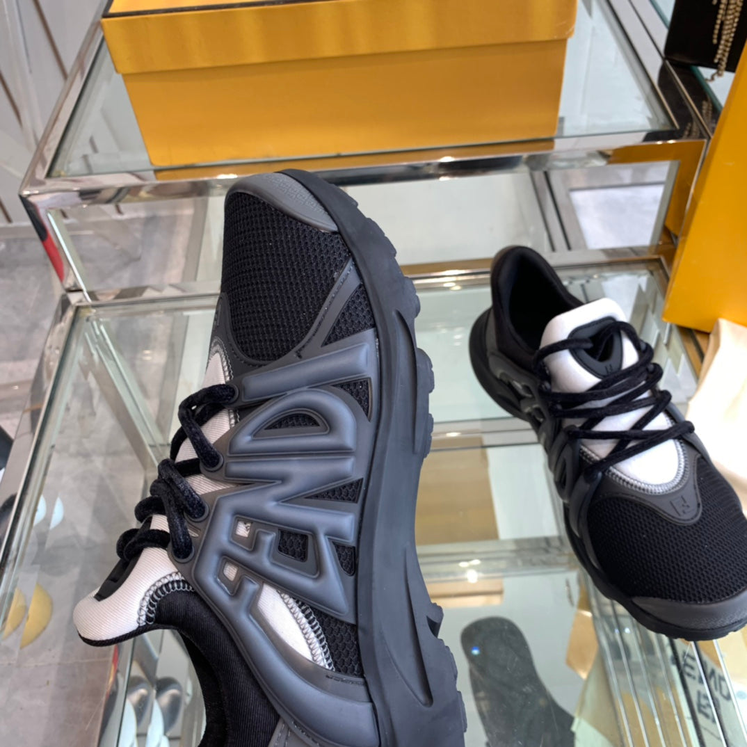 FENDI TAG SNEAKER IN BLACK MESH AND RUBBER