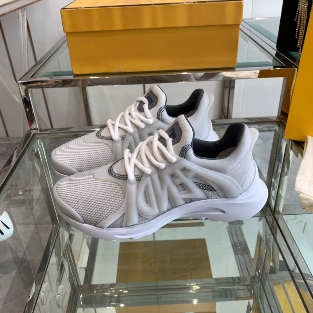 FENDI TAG SNEAKER IN LIGHT GREY MESH AND RUBBER