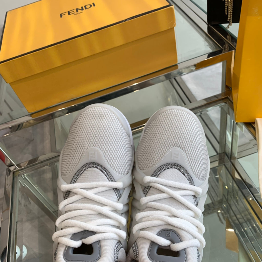 FENDI TAG SNEAKER IN LIGHT GREY MESH AND RUBBER