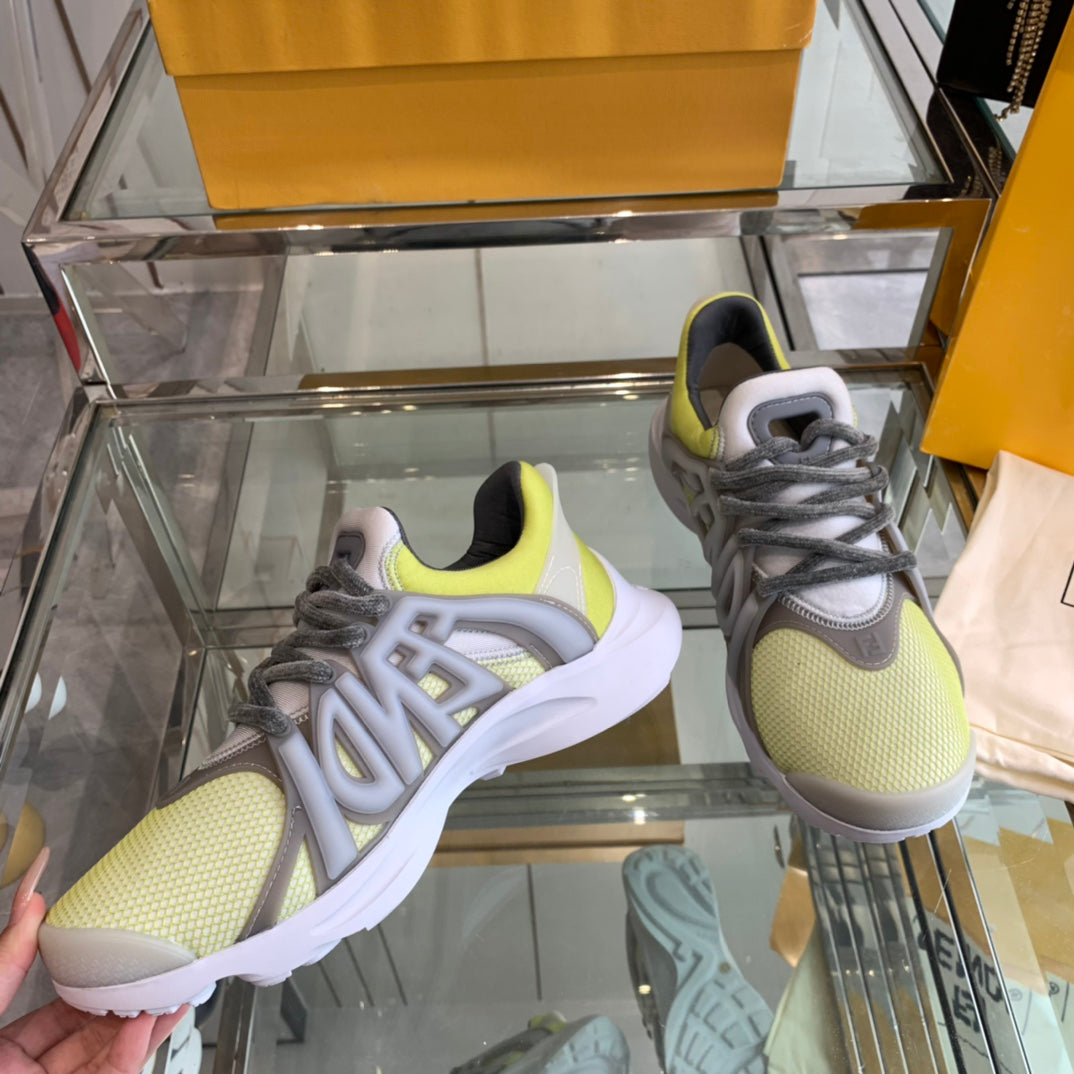 FENDI TAG SNEAKER IN NEON YELLOW MIX GREY MESH AND RUBBER