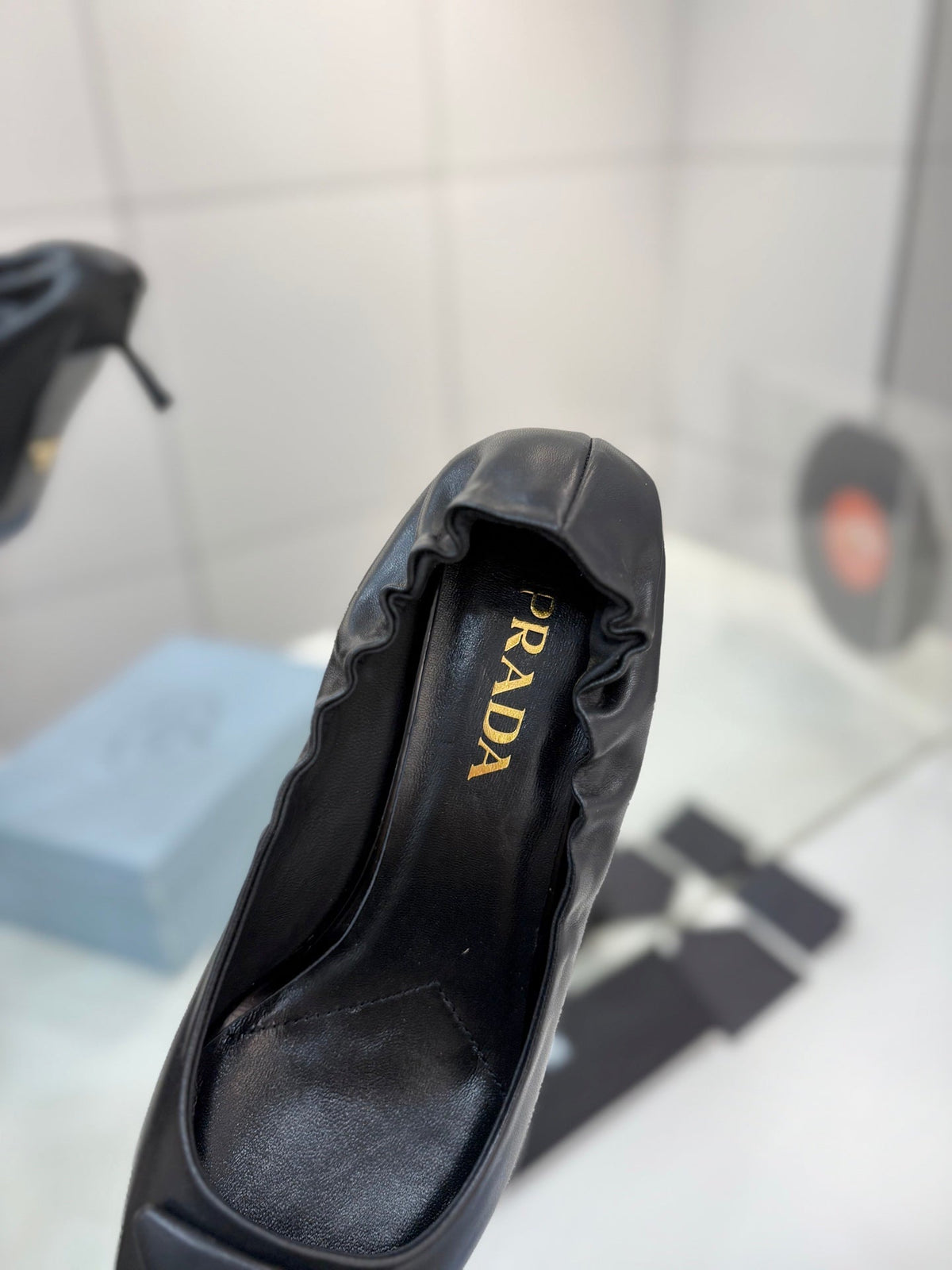 PRADA 26S PUMPS 55MM IN BLACK CALFSKIN WITH LOGO