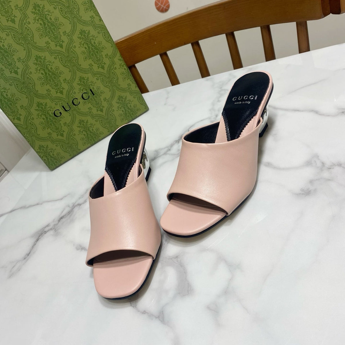 GG SILVER METAL HEEL 65 IN PINK CALFSKIN
