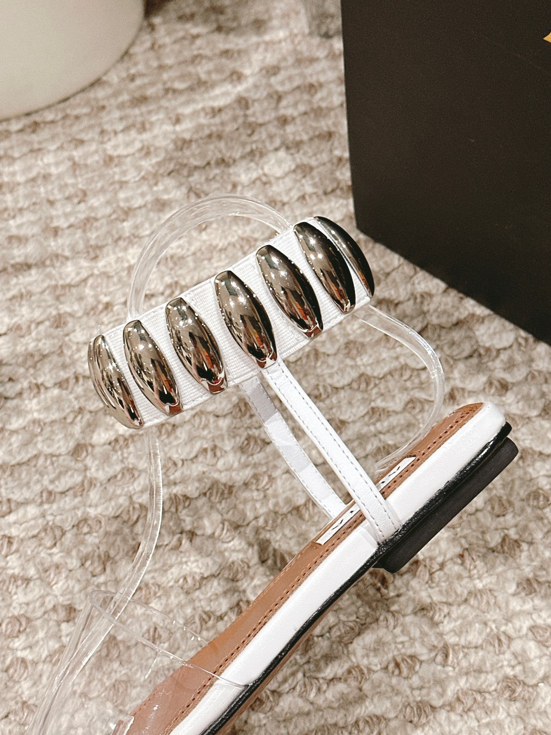 ALAIA SANDAL IN WHITE CALFSKN AND FILM WITH CRYSTAL