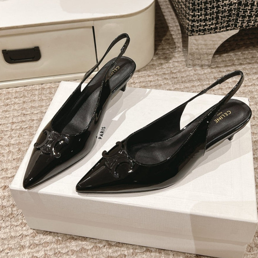 HIGH SLINGBACKS 5 CM IN BLACK PATENT CALFSKIN