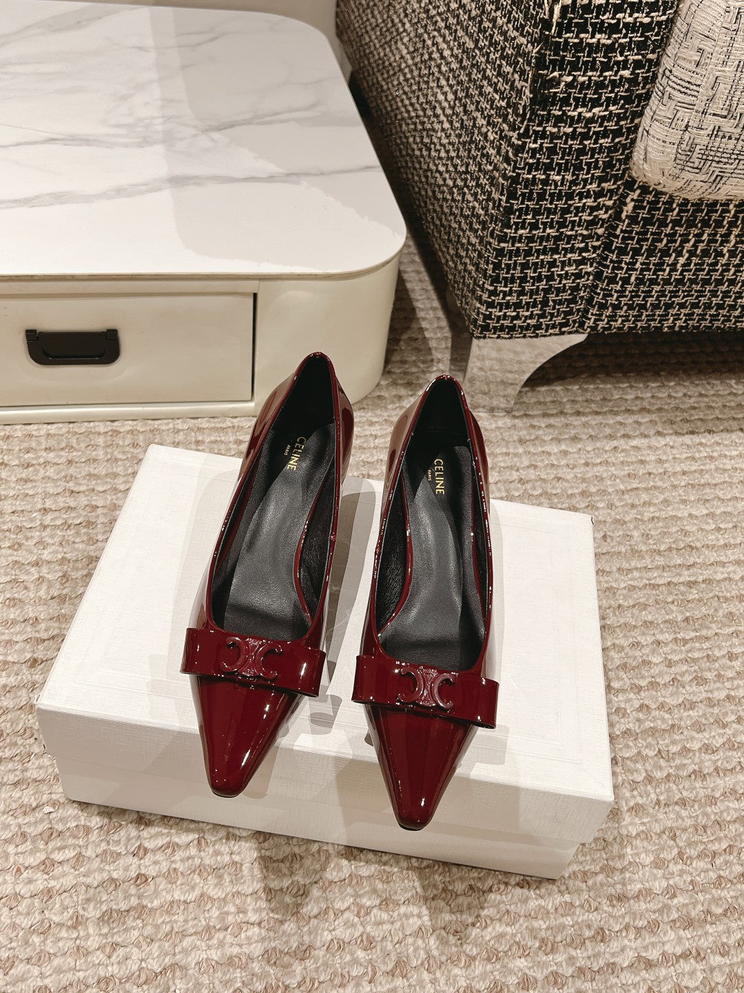 TRIOMPHE HIGH PUMP 5 CM IN RUBY RED PATENT CALFSKIN