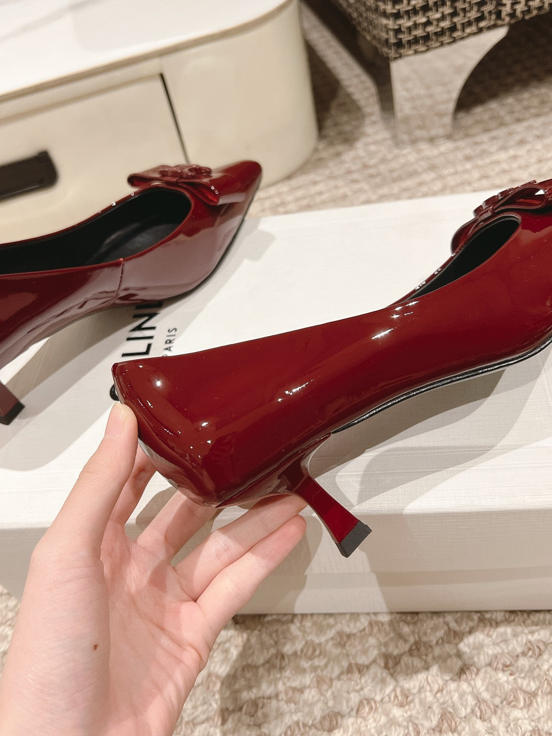 TRIOMPHE HIGH PUMP 5 CM IN RUBY RED PATENT CALFSKIN