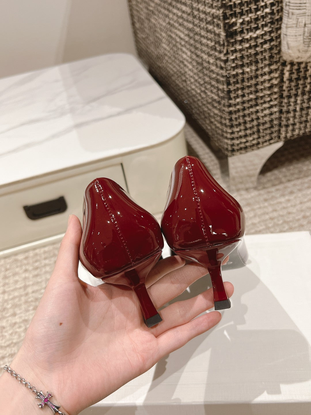 TRIOMPHE HIGH PUMP 5 CM IN RUBY RED PATENT CALFSKIN