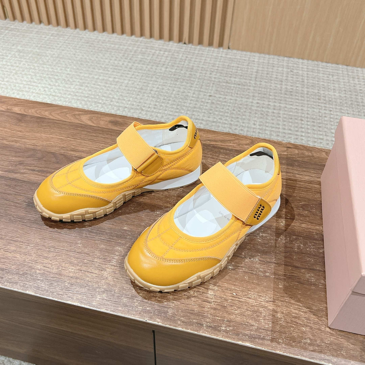 BALLET SHOES IN YELLOW LAMBSKIN AND FABRIC ANTI-SLIP RUBBER SOLE