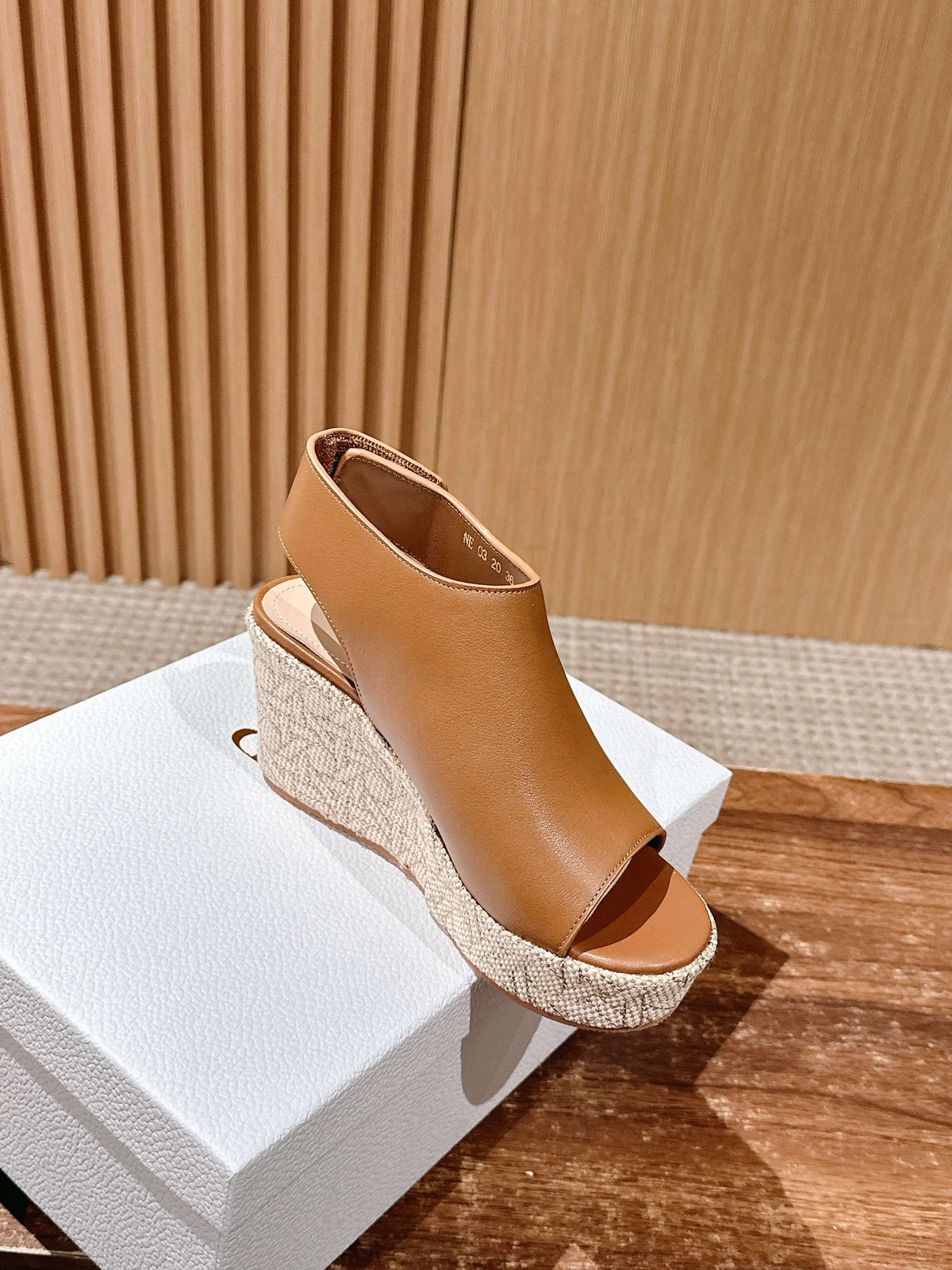 ATTITUDE WEDGE HIGH SLINGBACK 90MM IN BROWN CALFSKIN CANVAS SOLE