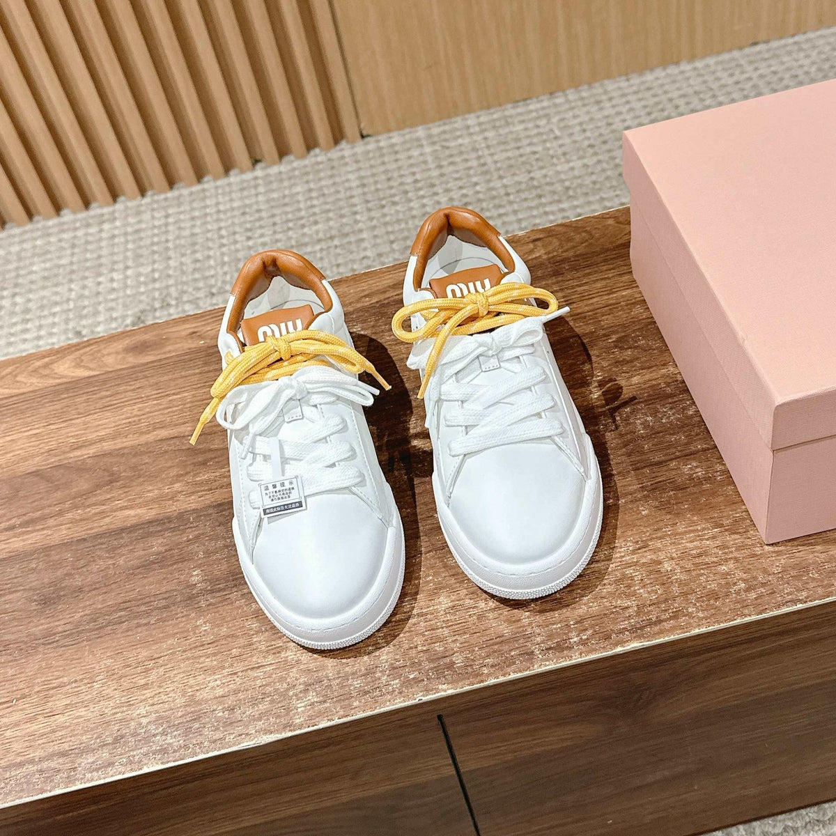 MM SNEAKERS IN WHITE CALFSKIN WITH YELLOW LACES