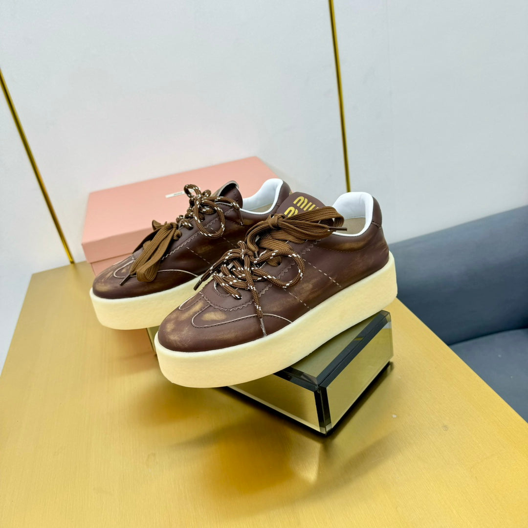 THICK-SOLED RETRO SNEAKERS IN BROWN SMOOTH LAMBSKIN