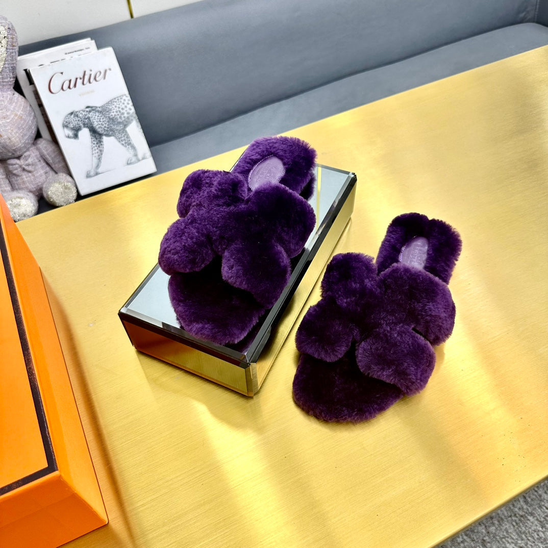 0RAN SHEARLING SANDALS PLUM PURPLE