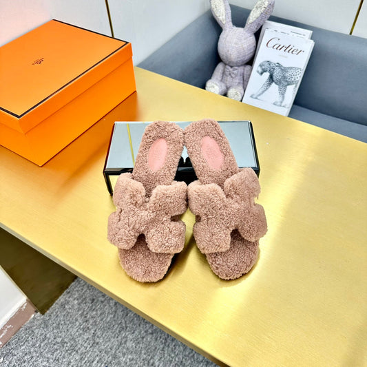 0RAN SHEARLING SANDALS ROSY BROWN