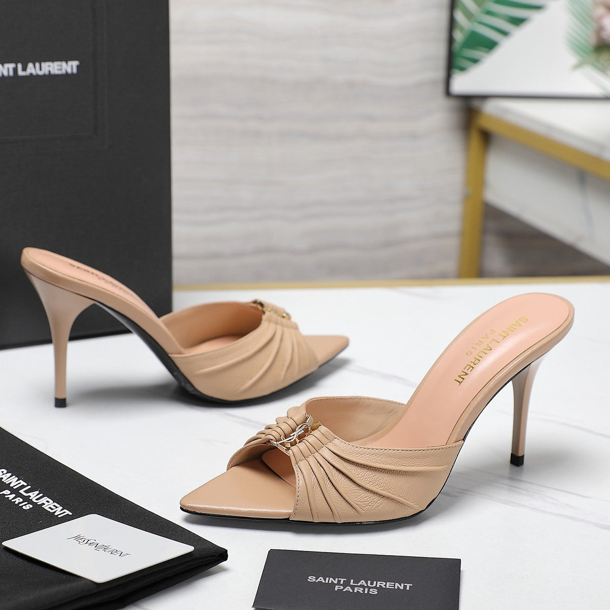 YSL HIGH HEEL 100 MM IN BEIGE CALFSKIN