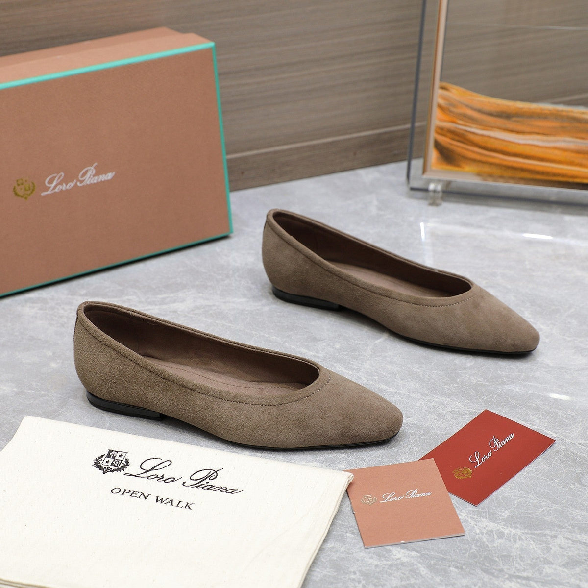 CLASSIC BALLET SHOES IN HEAVY BROWN SUEDUE