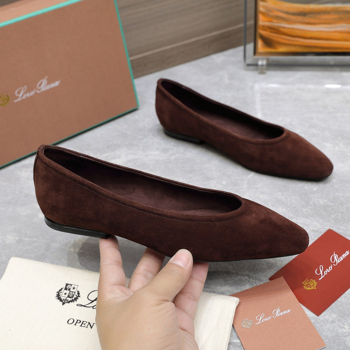 CLASSIC BALLET SHOES IN BROWN SUEDUE