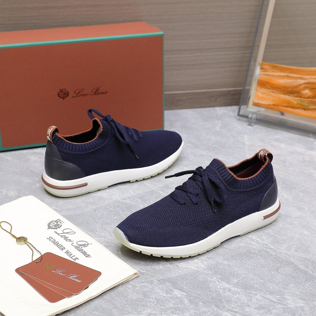 LP LADY FLEXY WALK SNEAKER NAVY BLUE AND ORANGE WOOL CALFSKIN