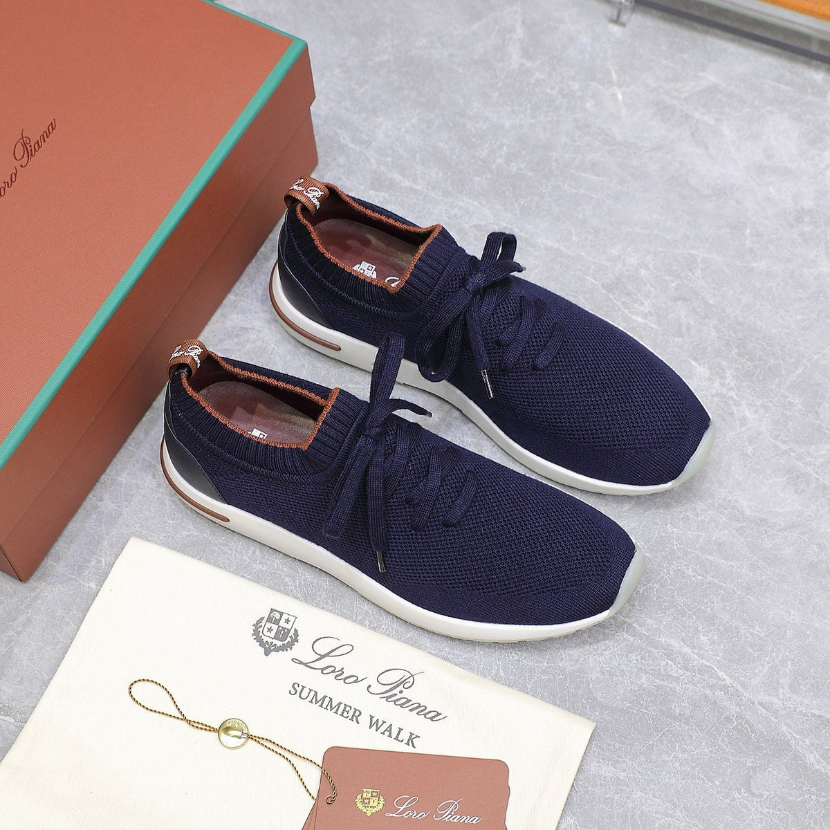 LP LADY FLEXY WALK SNEAKER NAVY BLUE AND ORANGE WOOL CALFSKIN
