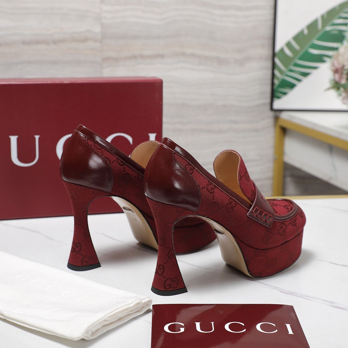 GG CLASSIC HIGH HEELS 110 IN DARK RED WITH LOGO PRINT