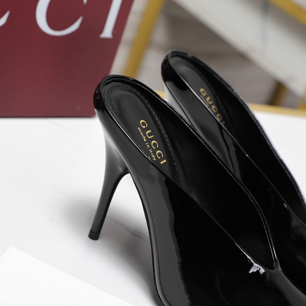 GG HEELED MULES 105 IN BLACK CALFSKIN