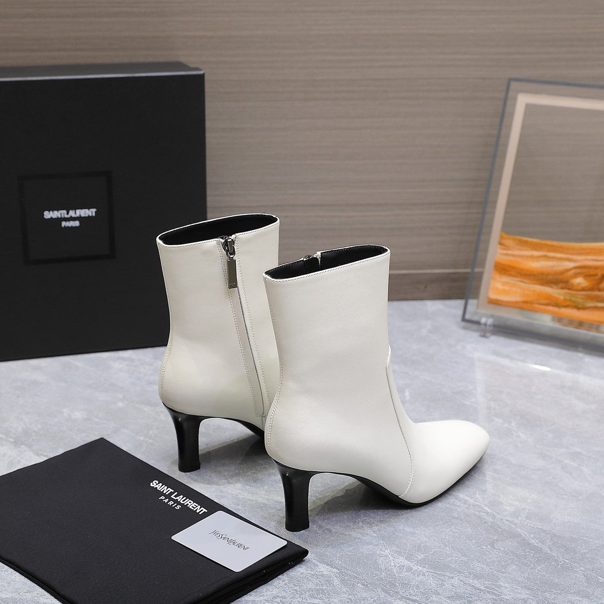 YSL 25S ANKLE BOOTS 70 MM IN WHITE LAMBSKIN