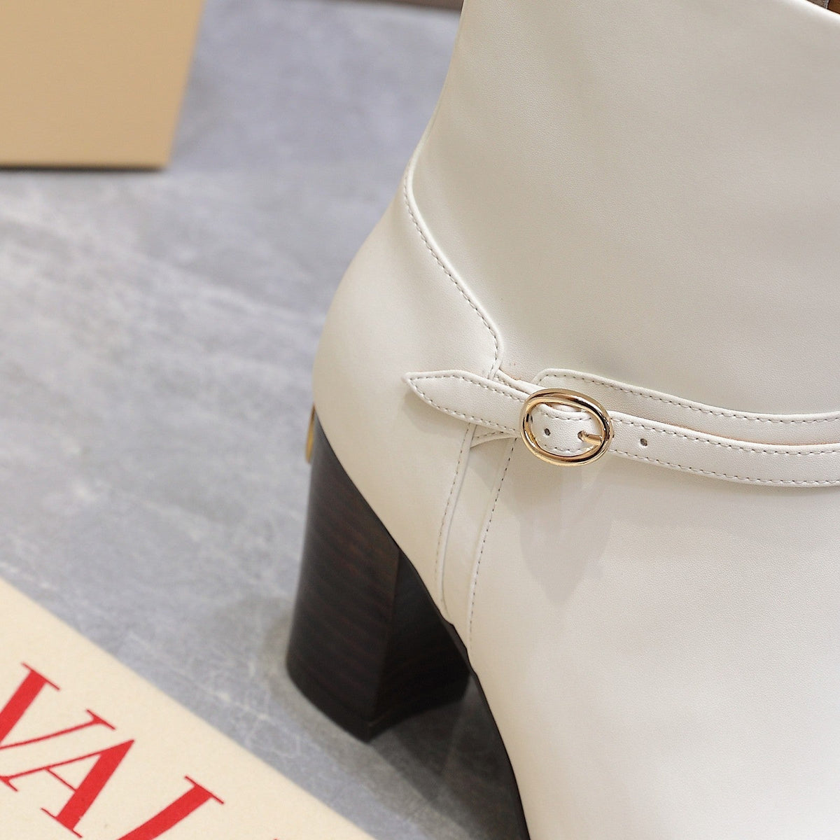 VALENTINO 25S GARAVANI VLOGO LOW BOOTS 80 MM IN WHITE CALFSKIN