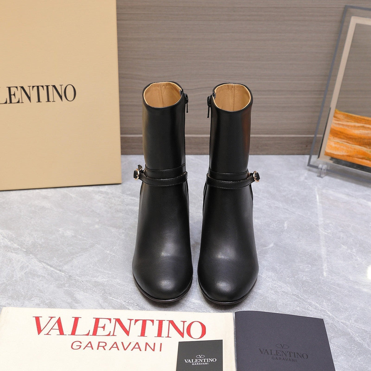 VALENTINO 25S GARAVANI VLOGO LOW BOOTS 80 MM IN BLACK CALFSKIN