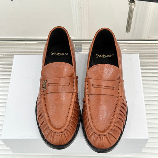YSL 25S LOAFERS IN BURNT ORANGE BROWN LAMBSKIN