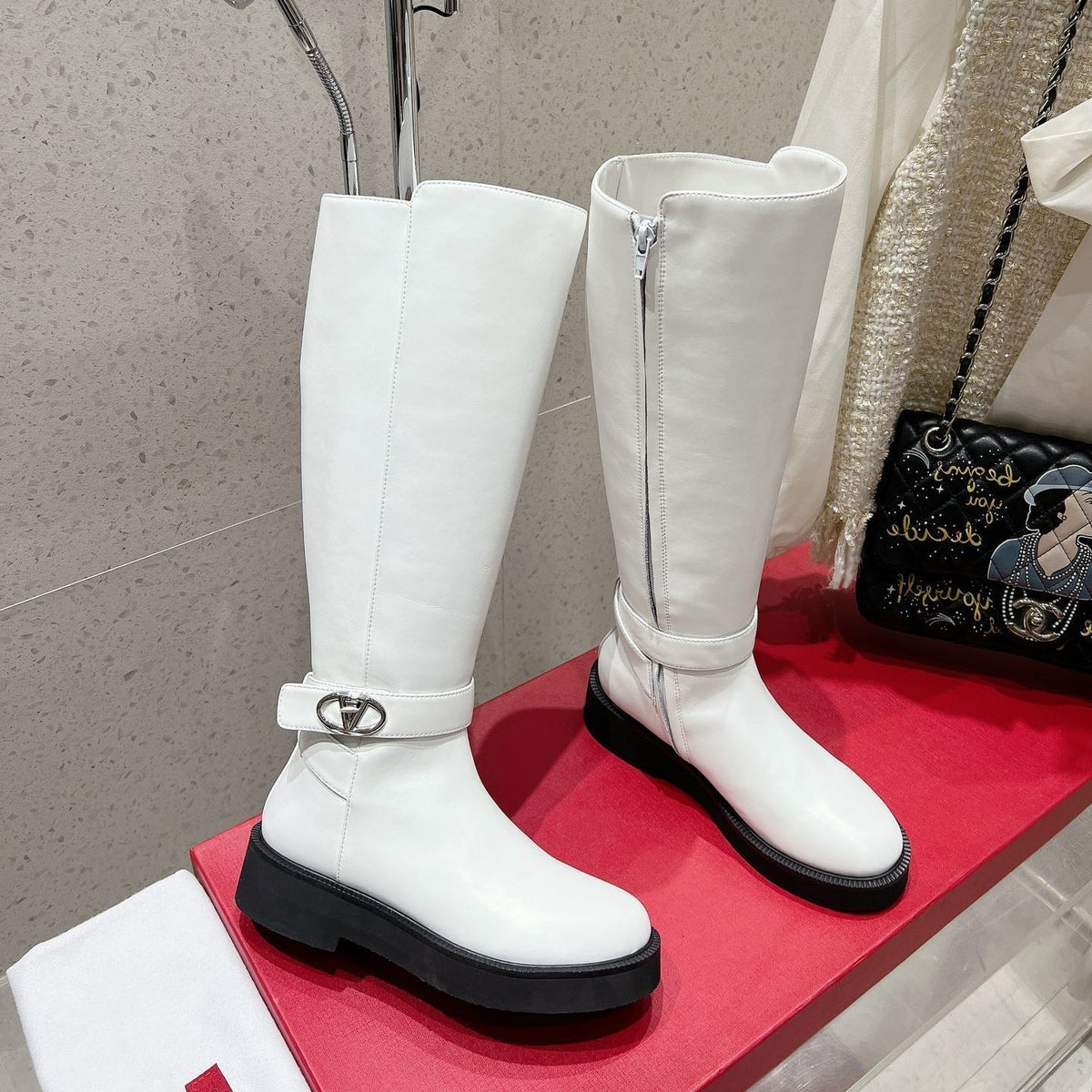 VALENTINO 25S KNEE-HIGH BOOTS IN WHITE CALFSKIN STYLE 9