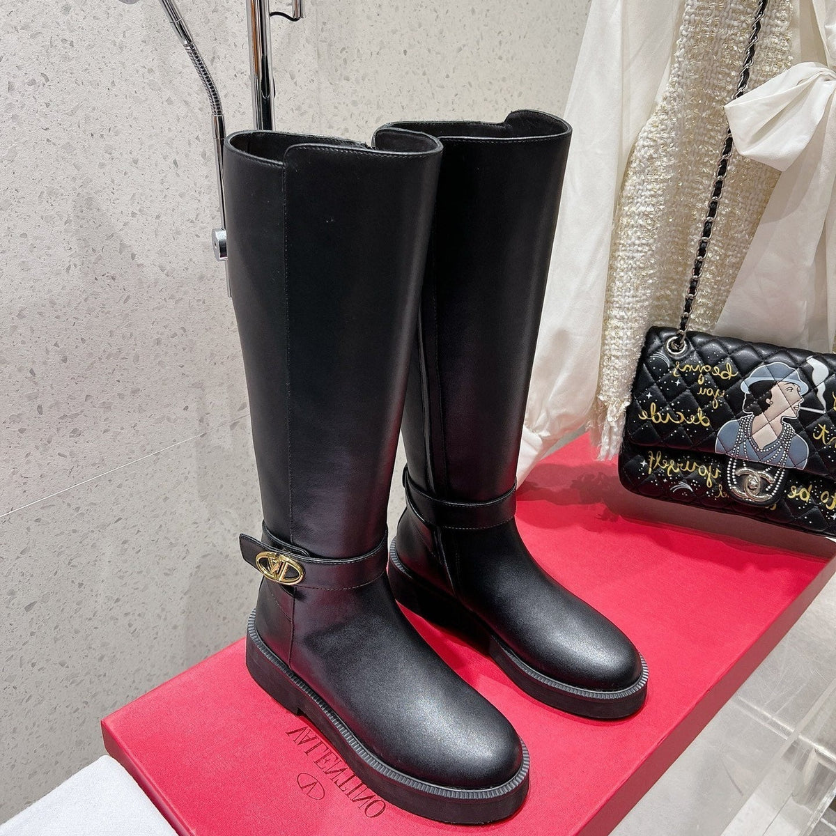VALENTINO 25S KNEE-HIGH BOOTS IN BLACK CALFSKIN STYLE 7