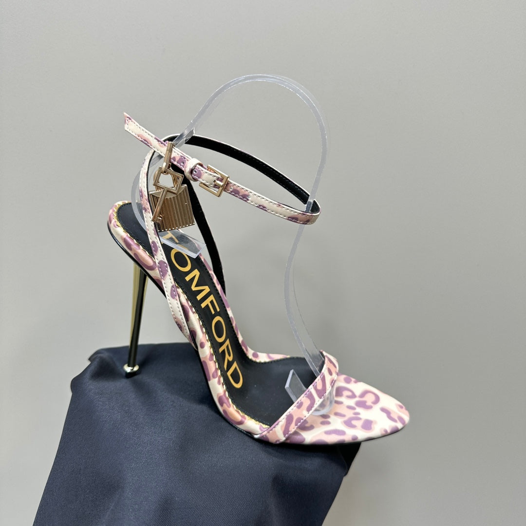 PADLOCK POINTY SANDAL 10 CM IN COLORFUL CALFSKIN