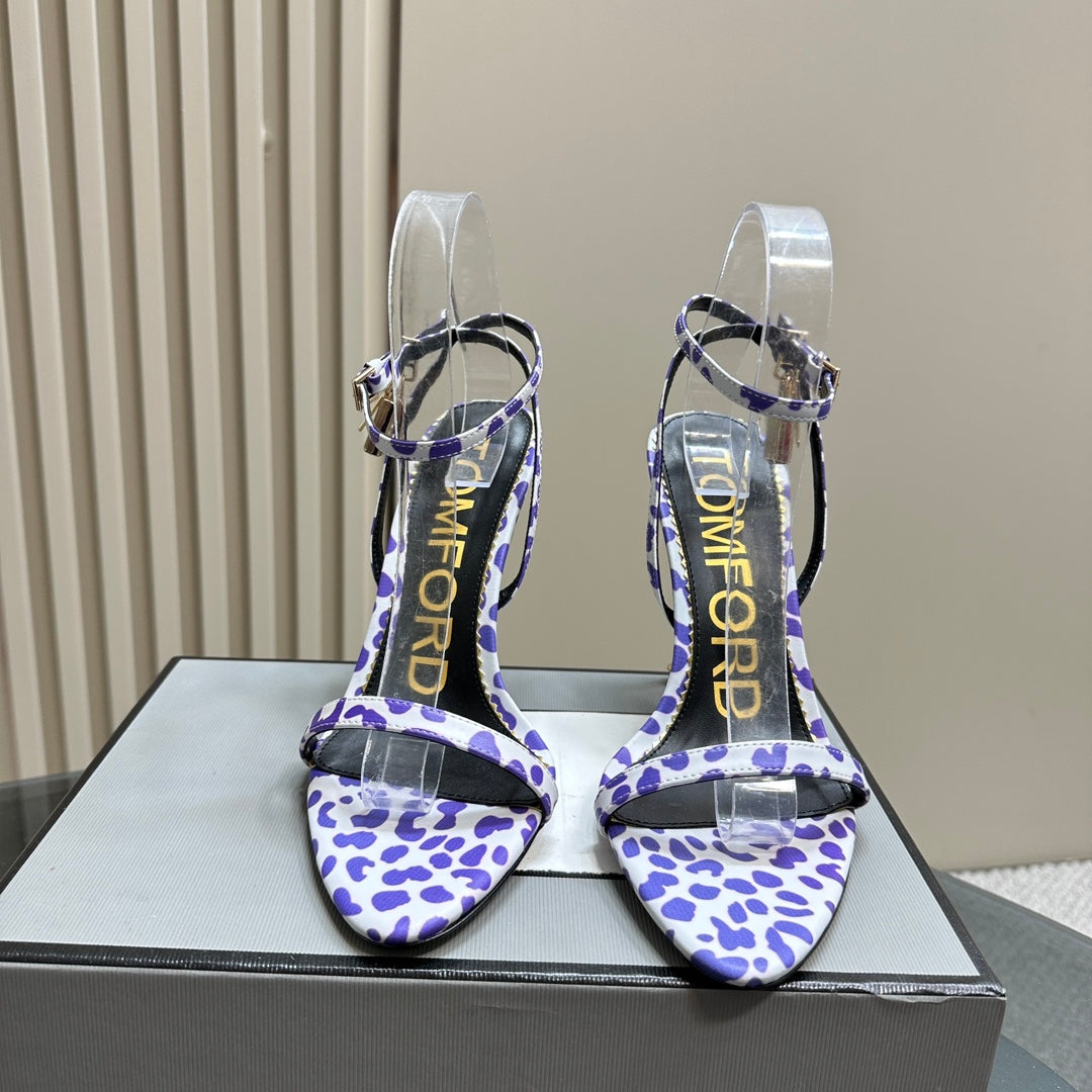 PADLOCK POINTY SANDAL 10 CM IN WHITE MIX IRIS PURPLE CALFSKIN