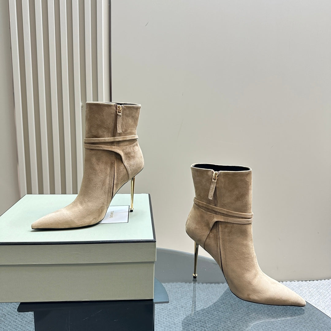 PADLOCK 10 CM ANKLE BOOTS IN TAN BROWN SUEDE