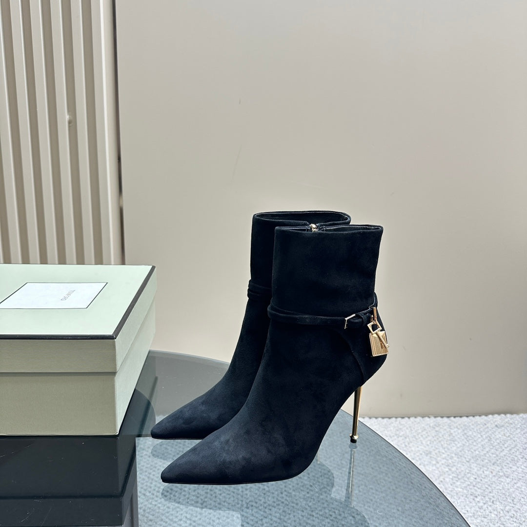 PADLOCK 10 CM ANKLE BOOTS IN BLACK SUEDE