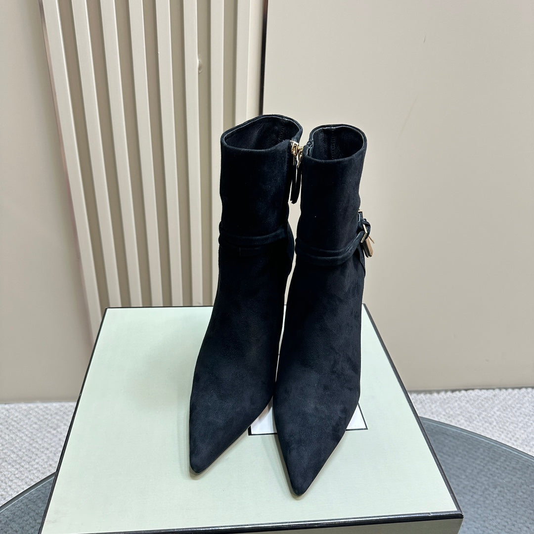 PADLOCK 10 CM ANKLE BOOTS IN BLACK SUEDE