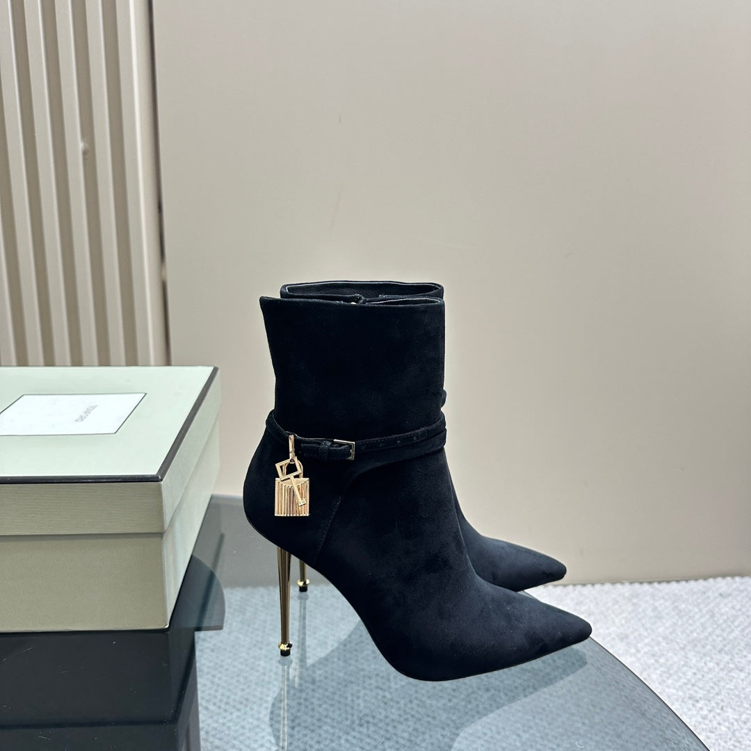 PADLOCK 10 CM ANKLE BOOTS IN BLACK SUEDE
