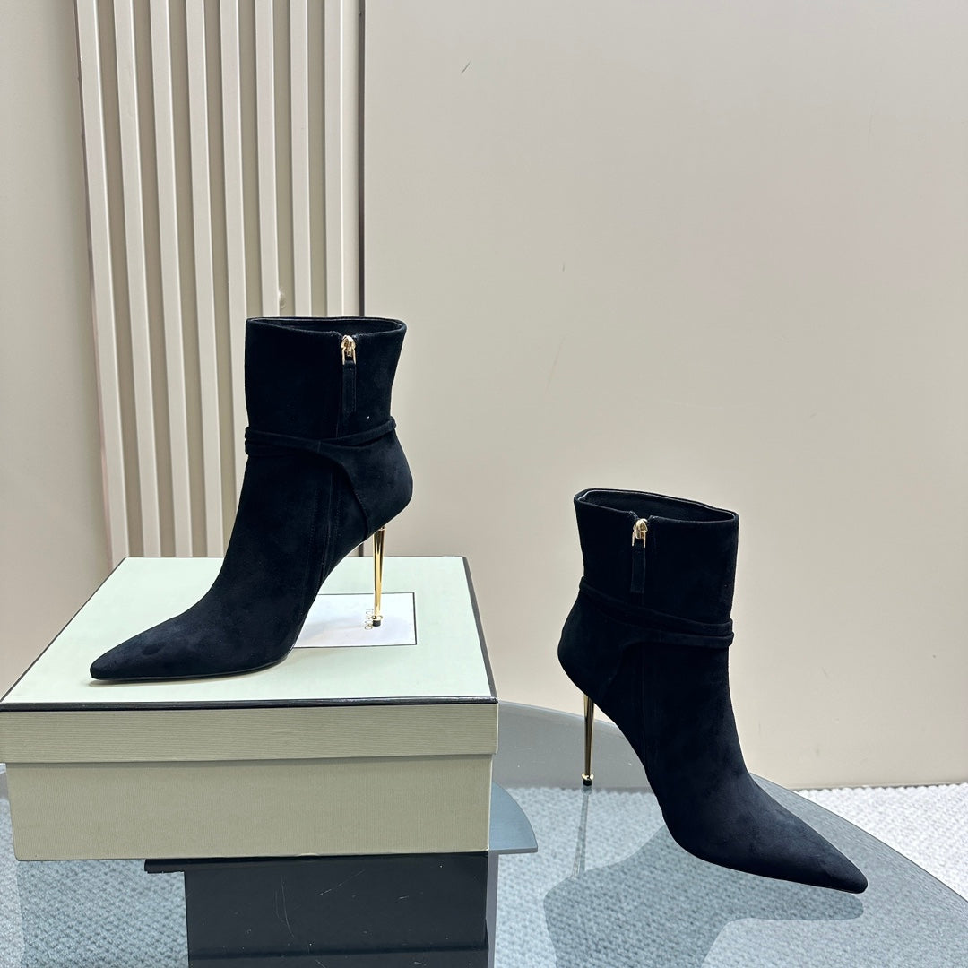 PADLOCK 10 CM ANKLE BOOTS IN BLACK SUEDE