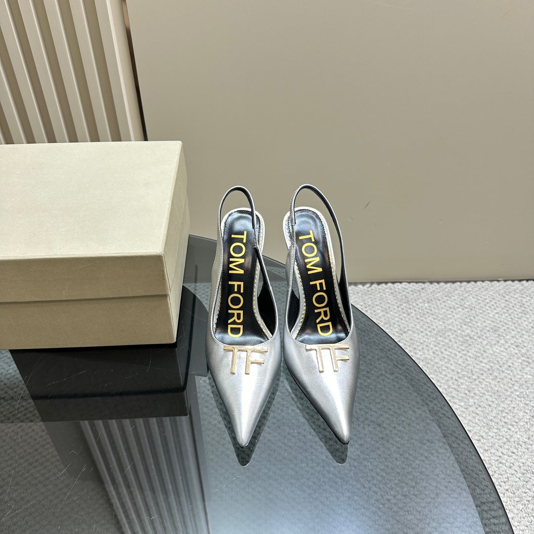 ANGELINA 10 CM SLINGBACK IN SILVER CALFSKIN