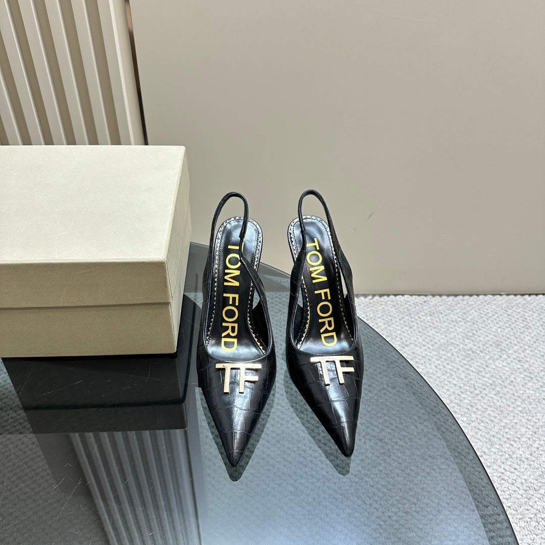 ANGELINA 10 CM SLINGBACK IN BLACK CROCODILE PATTERN CALFSKIN