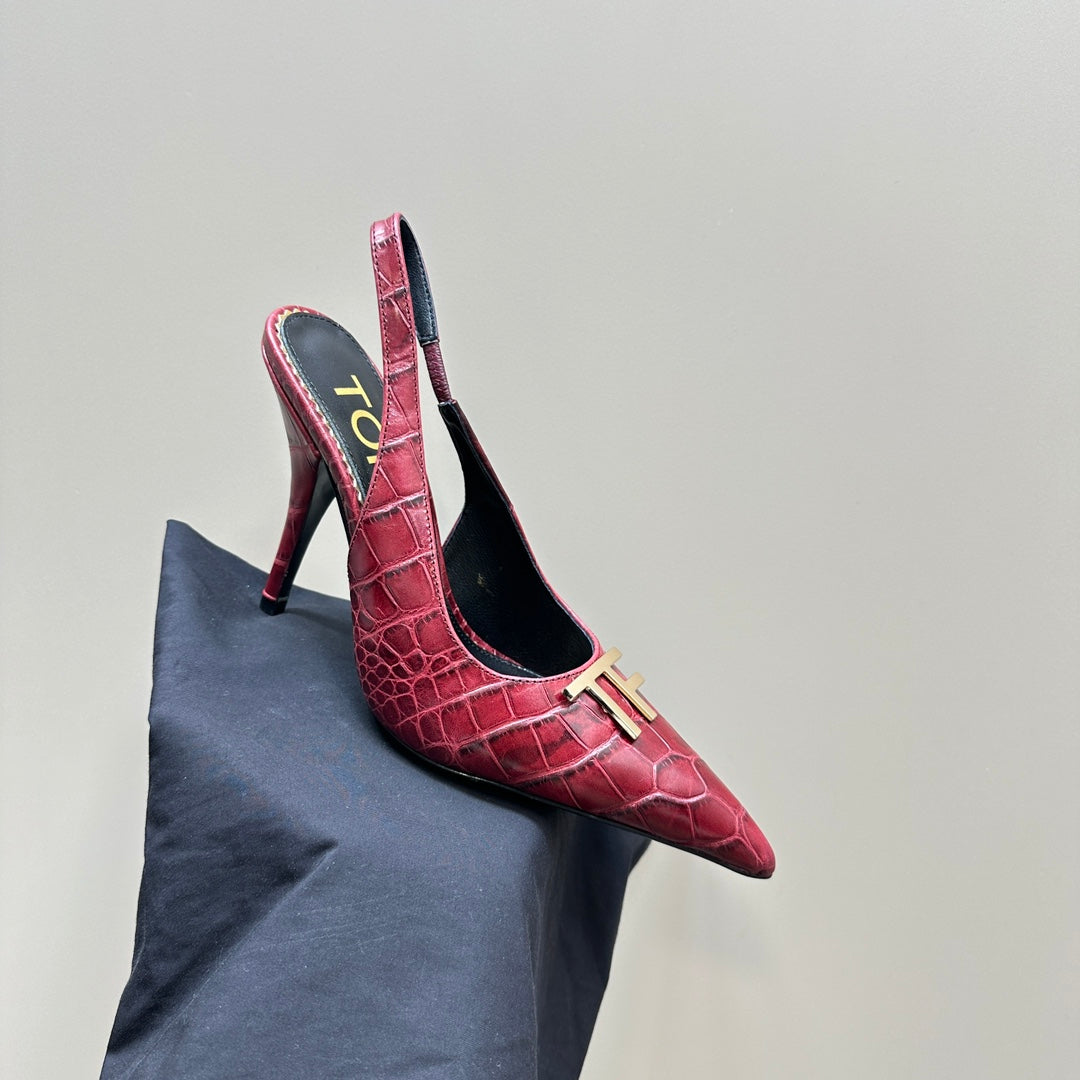 ANGELINA 10 CM SLINGBACK IN SCARLET RED CROCODILE PATTERN CALFSKIN