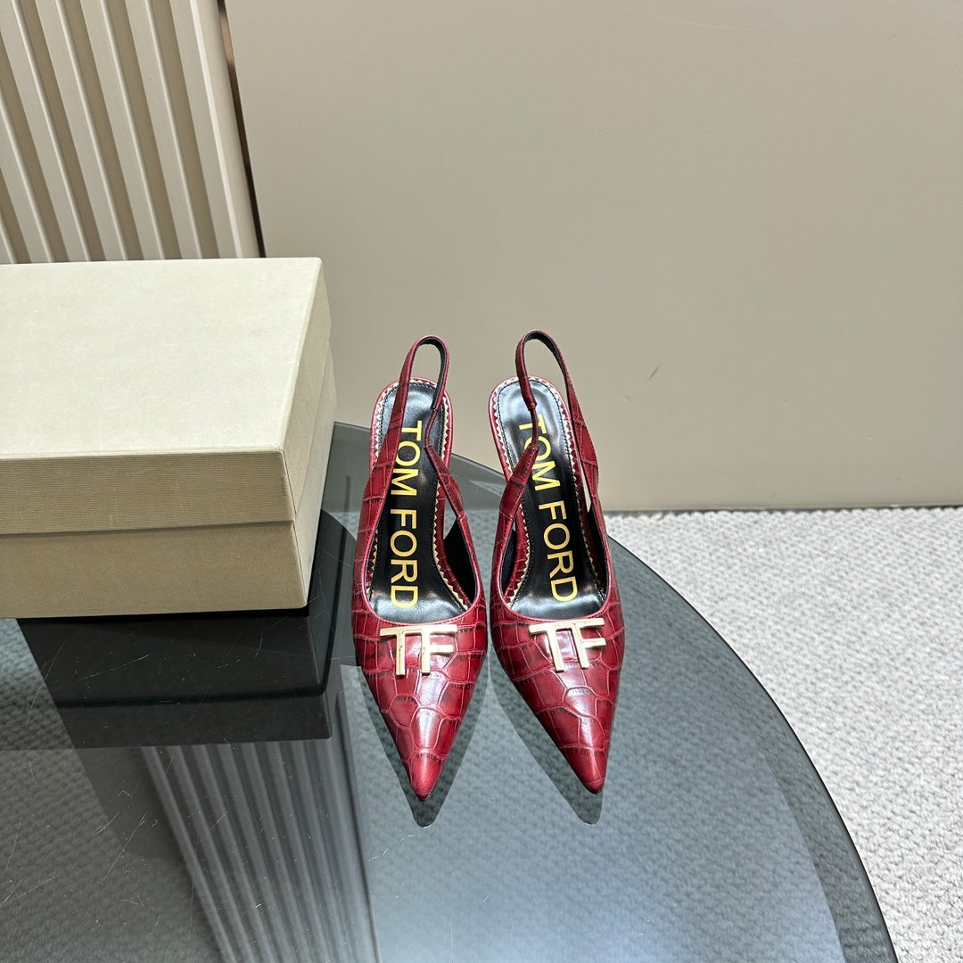 ANGELINA 10 CM SLINGBACK IN SCARLET RED CROCODILE PATTERN CALFSKIN