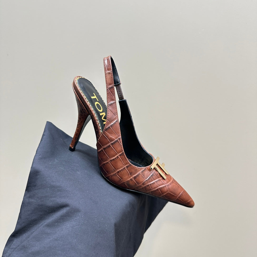 ANGELINA 10 CM SLINGBACK IN PENNY BROWN CROCODILE PATTERN CALFSKIN