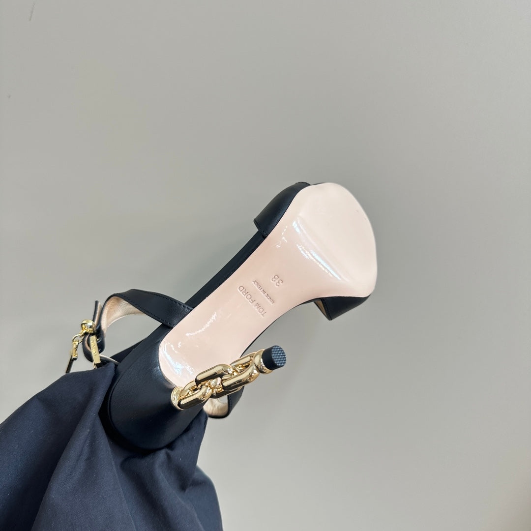 PADLOCK HIGH-HEELED SANDAL 10 CM IN BLACK CALFSKIN