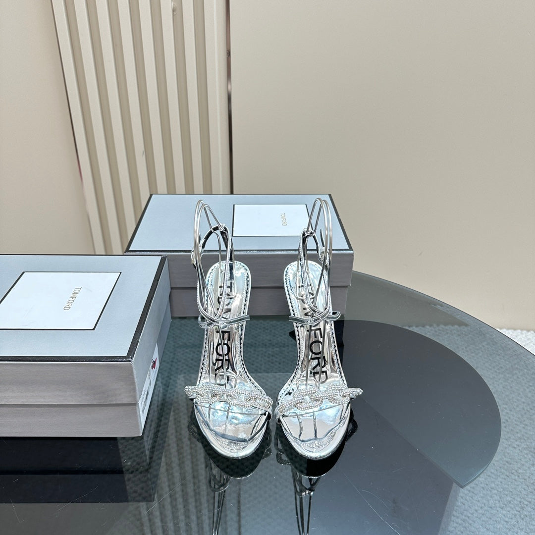 HIGH-HEELED 10 CM SANDAL IN SILVER LAMBSKIN