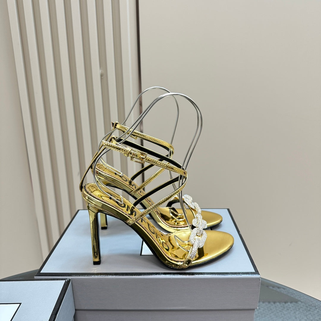 HIGH-HEELED 10 CM SANDAL IN GOLD LAMBSKIN