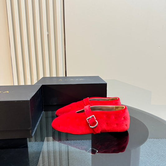 ALAIA BALLET FLATS IN CHERRY RED VELVET
