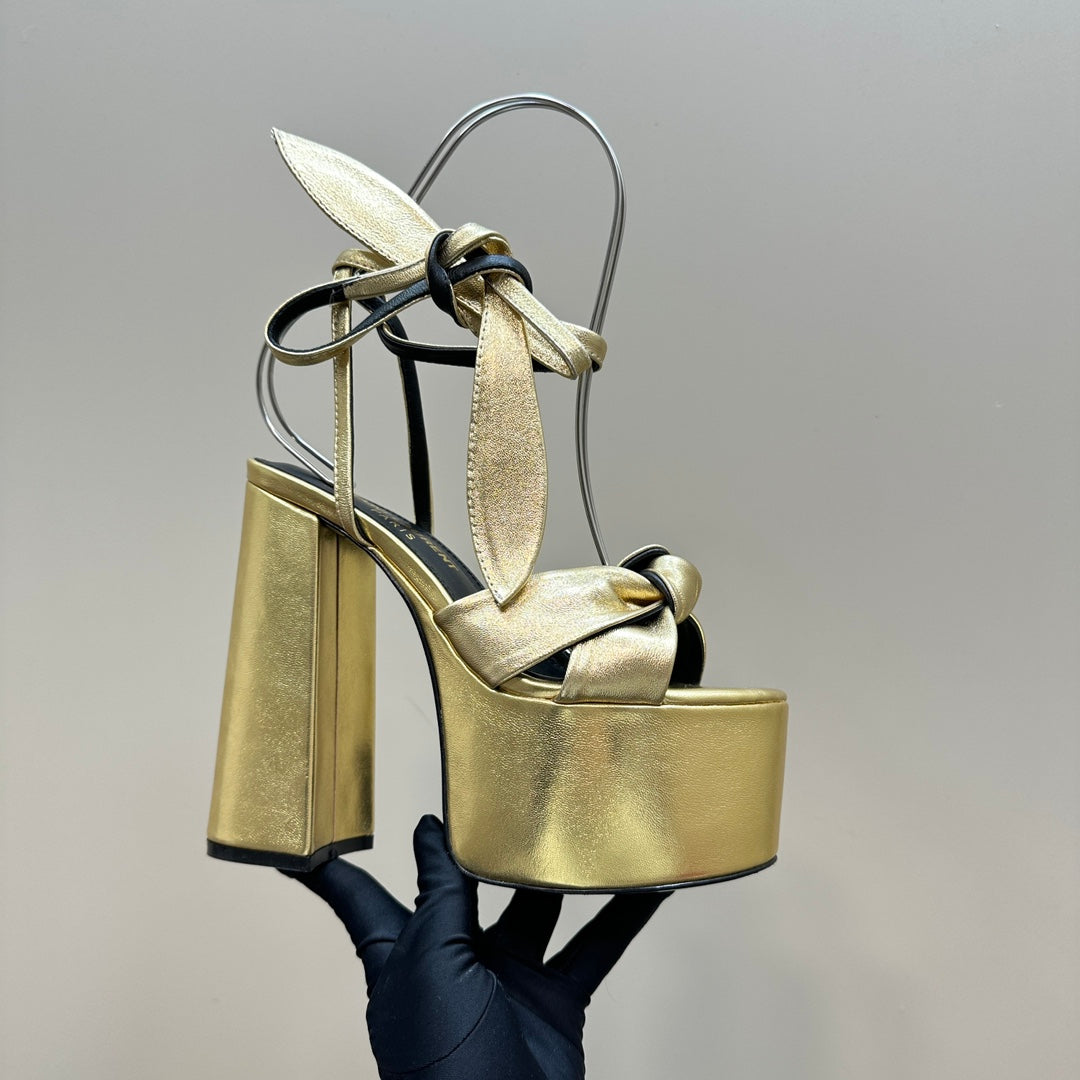 BIANCA PLATFORM SANDALS IN GOLD LAMBSKIN