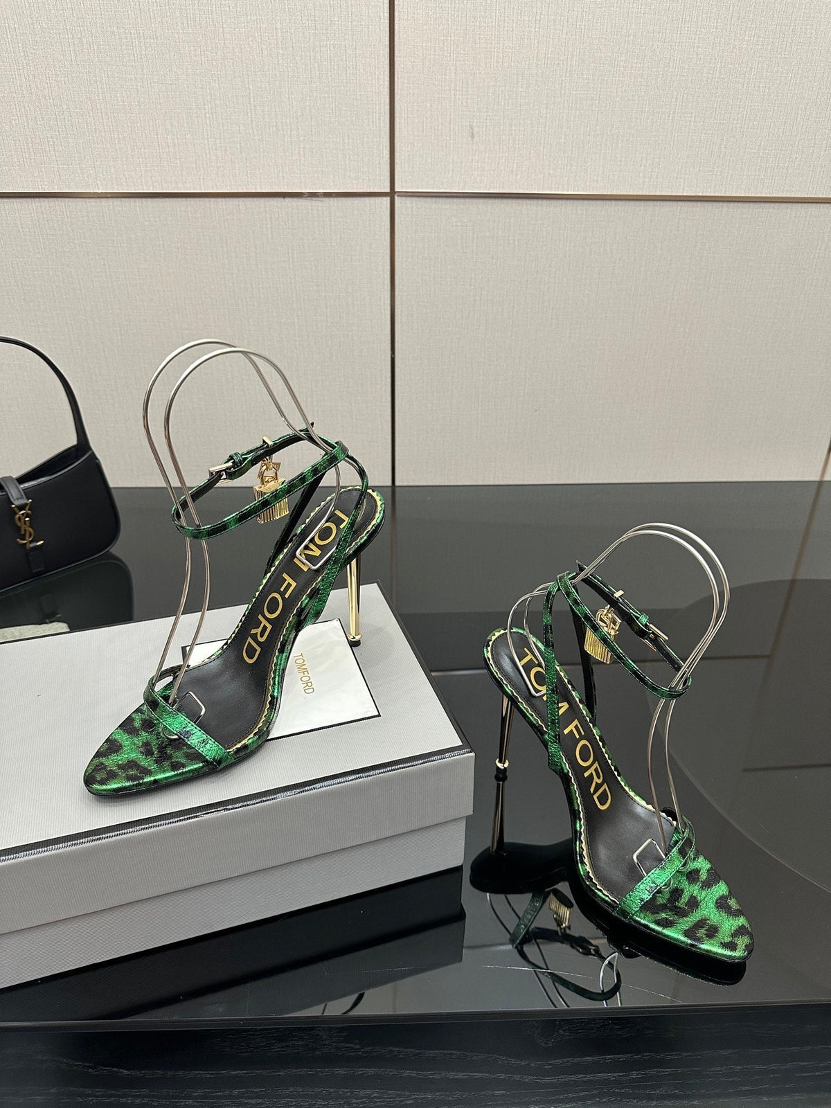 TOM FORD 26S HEELED SANDALS 100 MM IN LEOPARD PRINT CALFSKIN STYLE 2