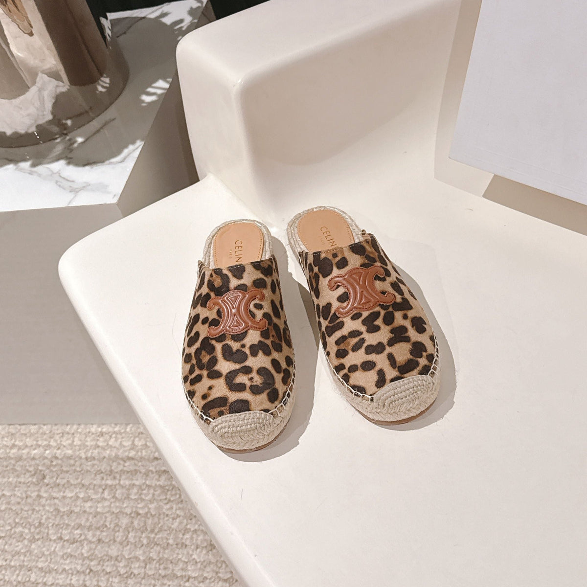 CELINE 25S LES ESPADRILLES MULE IN LEOPARD PRINTED HAIRY CALFSKIN