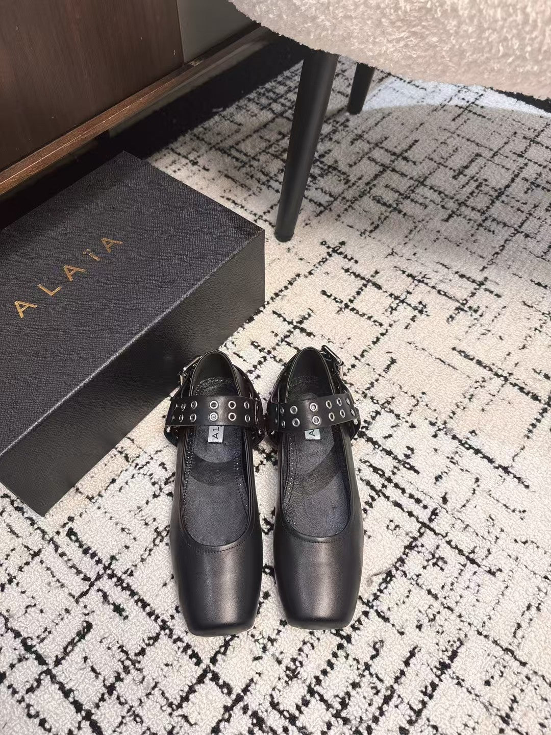 BIKER BALLET FLATS IN BLACK CALFSKIN